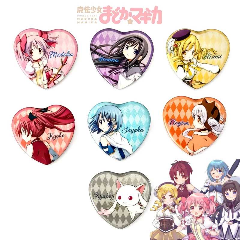 Аниме Puella Magi Madoka Magica Kaname Madoka, брошь для косплея, металлический значок в форме сердца, Tomoe Mami, булавки для рюкзака, аксессуары Аксессуары для косплея