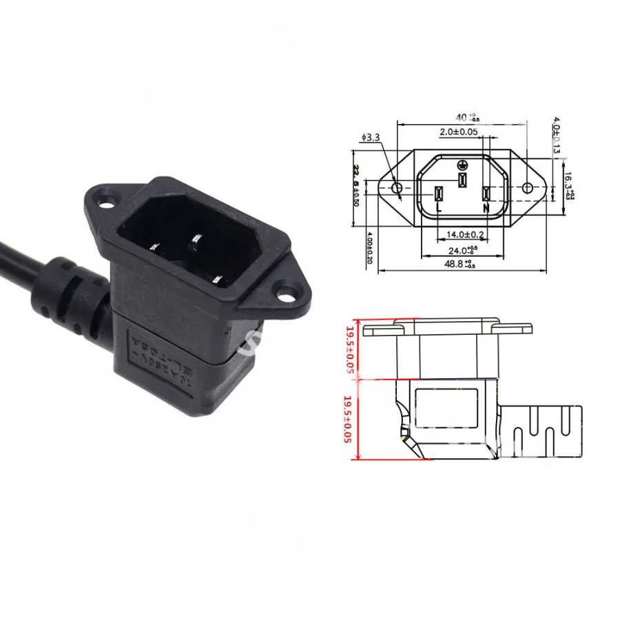 Фотография №1 товара IEC320 C14 с отверстиями для винтов под прямым углом и
