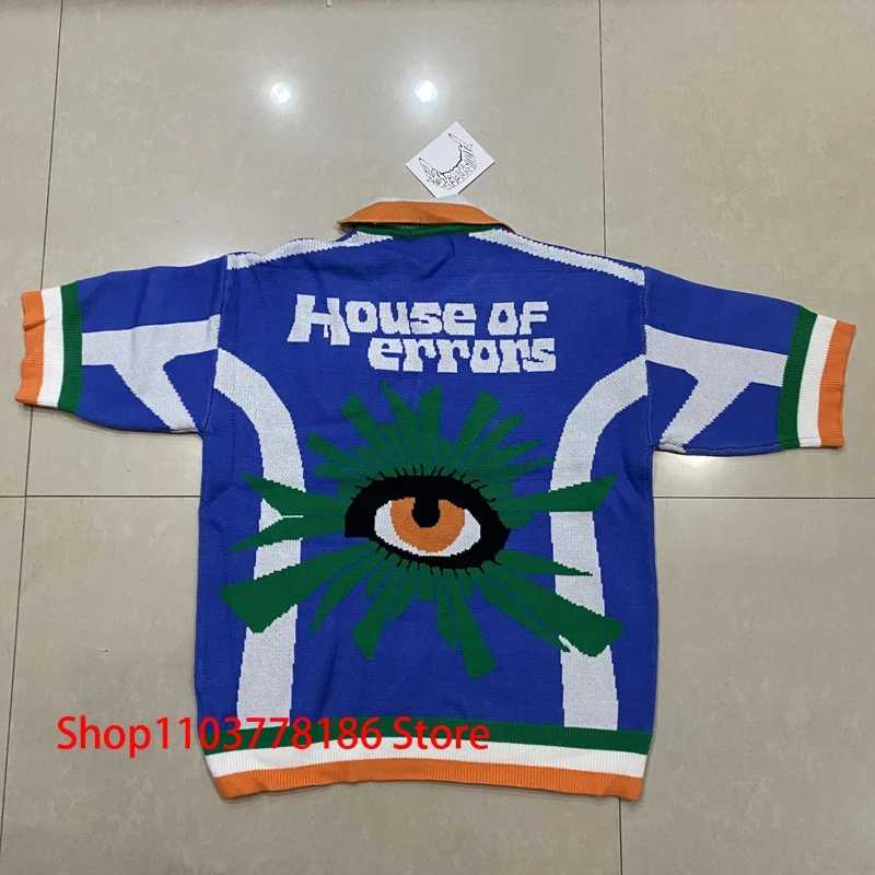 Свитер House of Errors 2026 с жаккардовым узором и отложным воротником, с коротким рукавом, унисекс, свободный крой, повседневный трикотажный пуловер, отправка в течение одного дня Свитеры