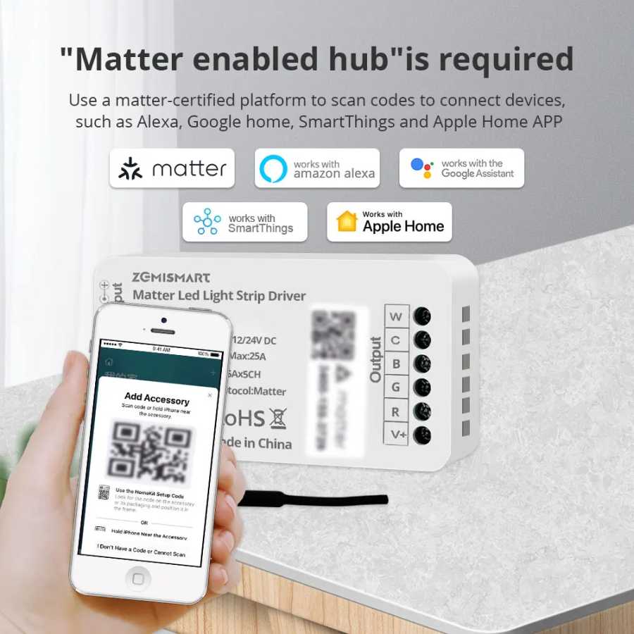 Фотография №2 товара Умный контроллер Zemismart Matter Over WiFi для светодиодных лент RGBCW