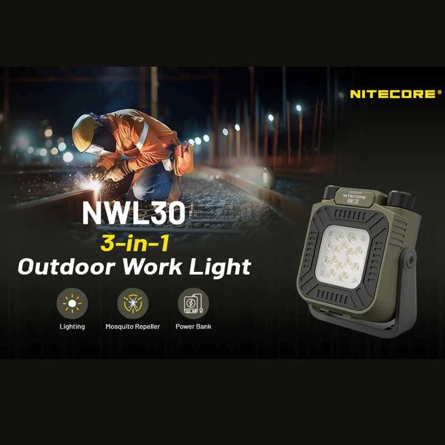 Распродажа NITECORE NWL30 3000LM Встроенный аккумулятор 18000 мАч Уличный рабочий светильник Освещение для кемпинга Отпугиватель комаров Аварийное обслуживание Портативное освещение