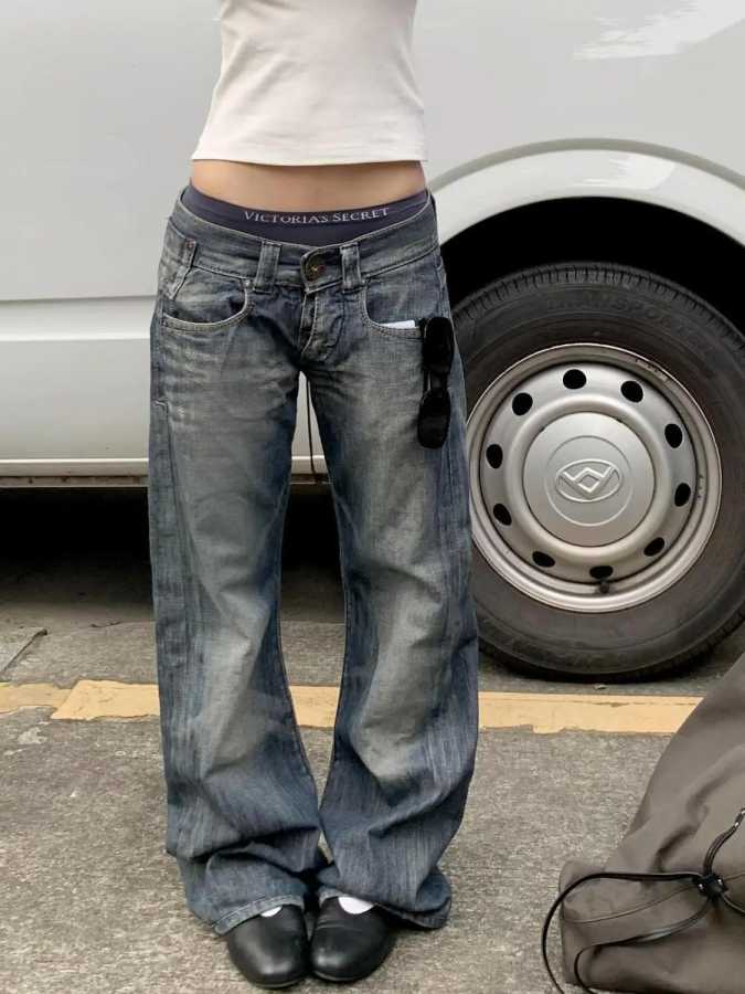 Осень 202, женские синие мешковатые джинсы Y2k, Harajuku, японский стиль 2000-х годов, джинсовые брюки, американские винтажные джинсовые брюки, мусорная одежда Джинсы（Новые）