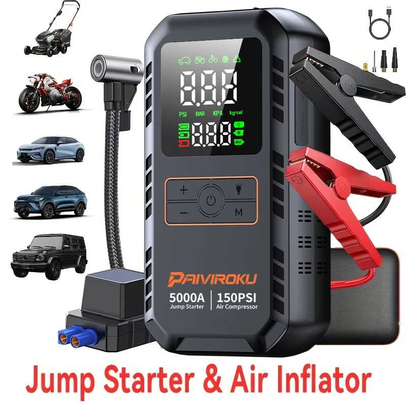 PAIVIROKU 5000A Пусковое устройство для автомобиля с воздушным компрессором 150PSI, портативный бустер для аккумулятора, внешний аккумулятор, насос для подкачки шин Автоэлектроника