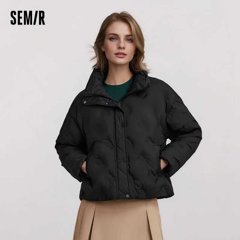 Женская тонкая пуховая куртка Semir с узором &laquo;гусиная лапка&raquo;, свободного кроя, новая коллекция 2026 года, зимняя, водонепроницаемая, ветрозащитная, с воротником-стойкой Пуховики