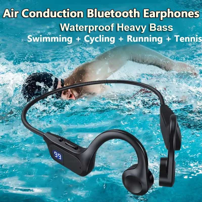 Беспроводные Bluetooth-наушники с воздушной проводимостью, V5.2, с цифровым дисплеем, наушники-вкладыши с креплением на ухо, для спорта, с микрофоном, без карты памяти Портативное аудио и видео