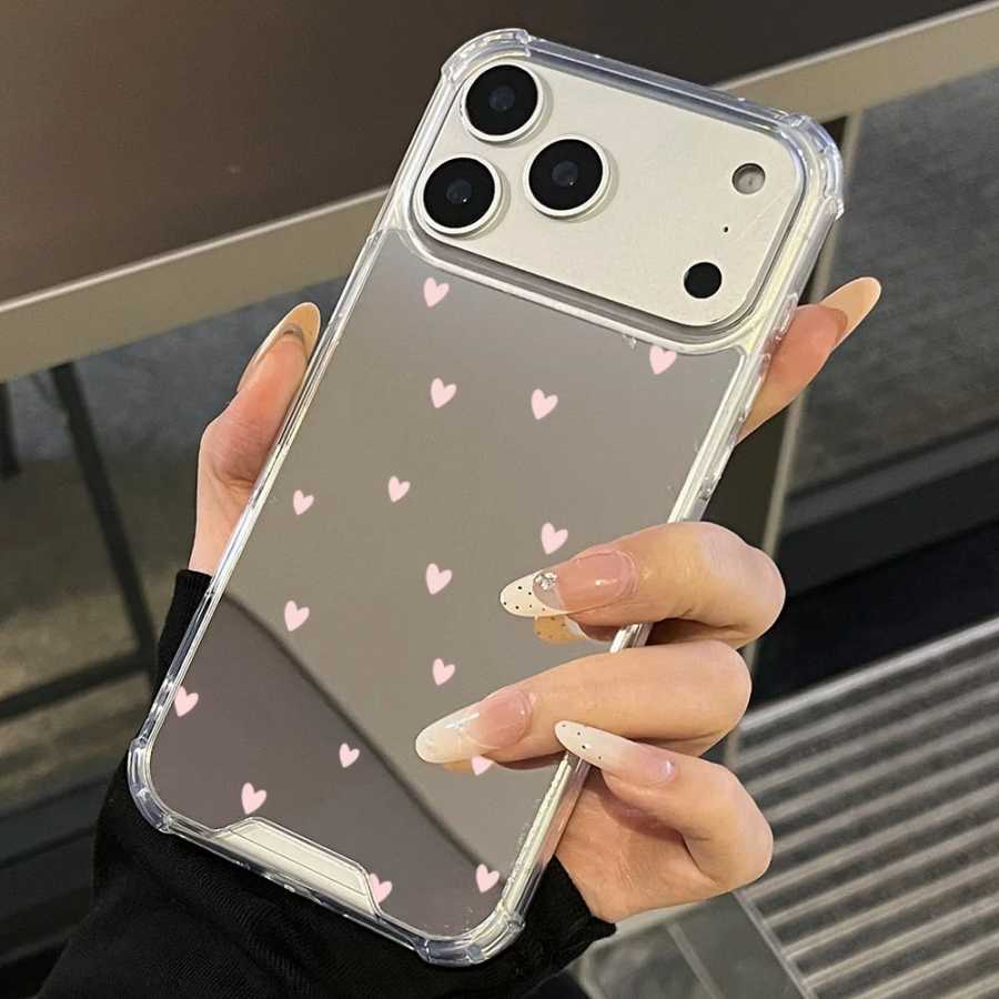 Милый акриловый мягкий чехол для телефона с зеркалом Love Heart для iPhone 17, 16, 15, 14, 13, 12, 11 Pro Max 17 Air XS X XR 7 8 Plus, чехол-бампер Чехлы и чехлы для мобильных телефонов