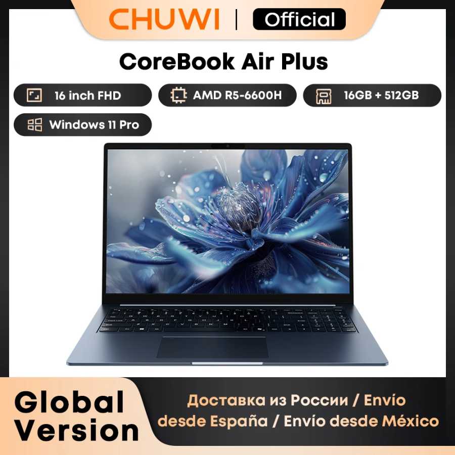 Ноутбук CHUWI CoreBook Air Plus 16'' / CoreBook Air 14'' ультралегкий, процессор AMD R5 6600H, 16 ГБ ОЗУ, 512 ГБ SSD, Windows 11 Ноутбуки