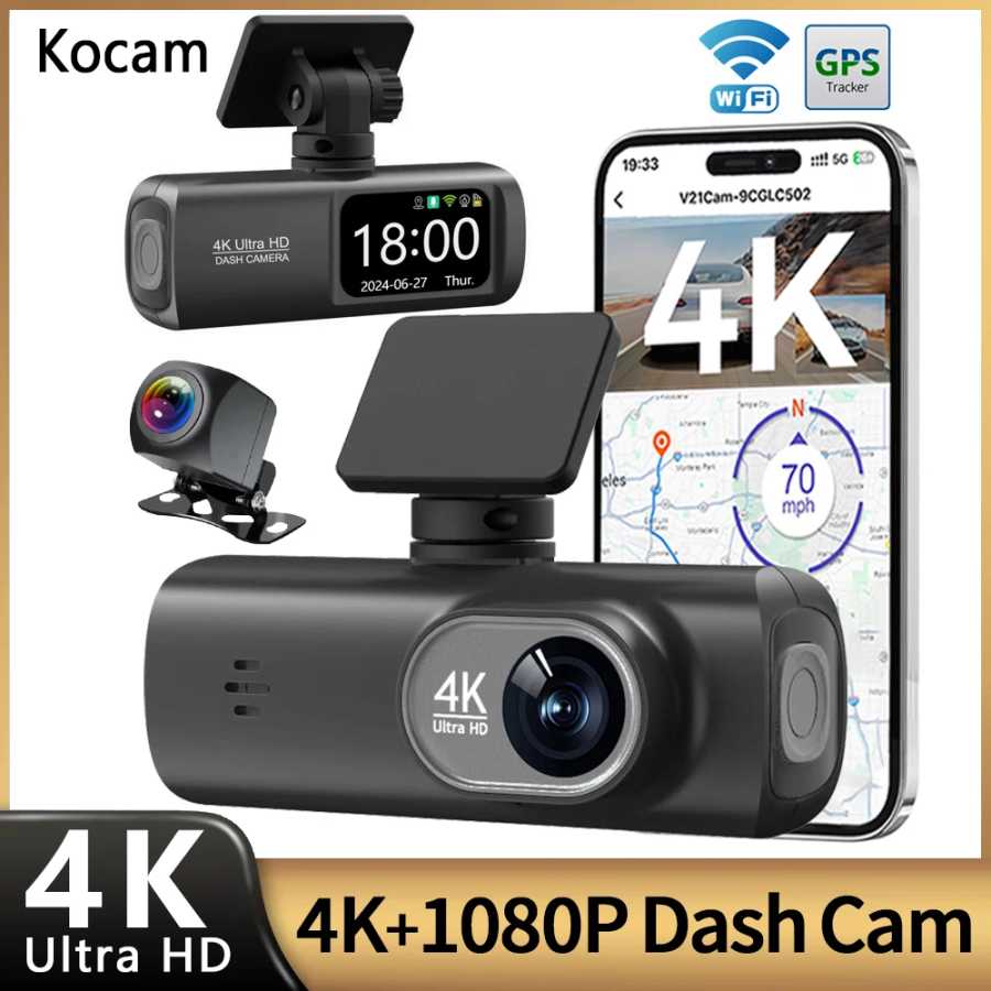 Видеорегистратор 4K UHD для автомобильной камеры, передний и задний двойной объектив с GPS Wi-Fi, 24 часа, режим парковки, ночное видение, автомобильный видеорегистратор, видеорегистратор Автоэлектроника