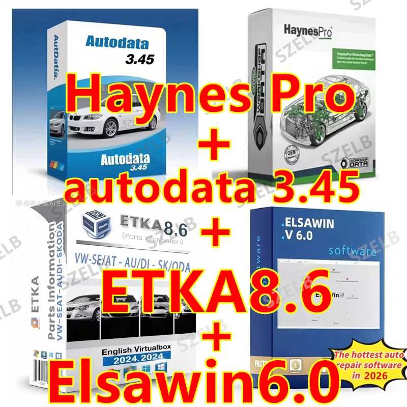 Программное обеспечение для авторемонта Haynes Pro и Autodata3.45 EU + Etka 8.6 с каталогом электронных компонентов для автомобилей ELSAWIN 6.0 Group Инструменты для обслуживания автомобилей