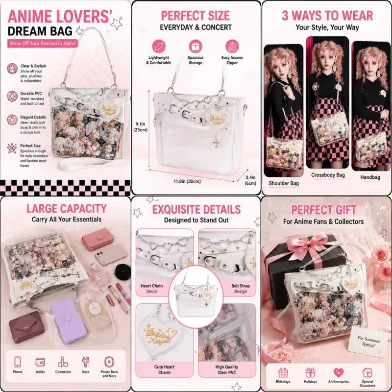 Фотография №2 товара Прозрачная сумка Y2K Ita Bag с большим объемом, цепочкой в