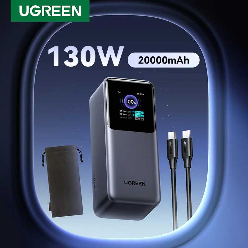 UGREEN Nexode 130W/200W 20000mAh 25000mAh Портативный внешний аккумулятор Power Bank с быстрой зарядкой PD для ноутбуков Аксессуары для мобильных телефонов