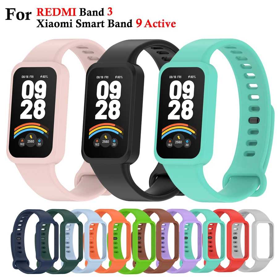 Мягкий силиконовый ремешок для Xiaomi Smart Band 9, активный ремешок, аксессуары для умных часов, браслет для Redmi Band 3, ремешок с чехлом для ПК Умная электроника