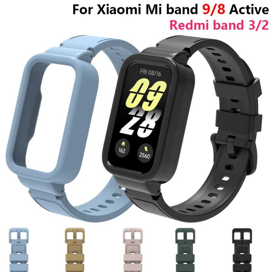 Встроенные силиконовые ремешки + чехол для Xiaomi Smart Band 9 8, активный ремешок, спортивный браслет + чехол correa redmi band 3/2, аксессуары Аксессуары для часов