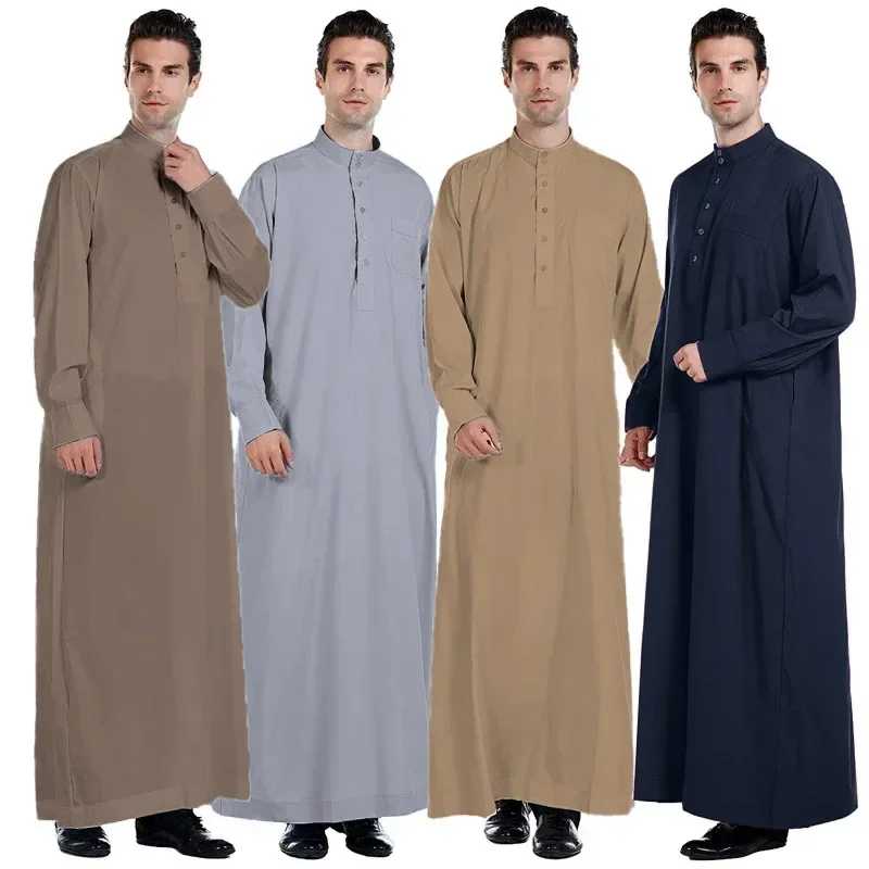 Мужское мусульманское платье Dishdasha с длинными рукавами Daffah Thobe Jubba Saudi Arab Thoub Kaftan Исламская одежда Халаты Абая Дубай Ближний Восток Модная одежда на Ближнем Востоке