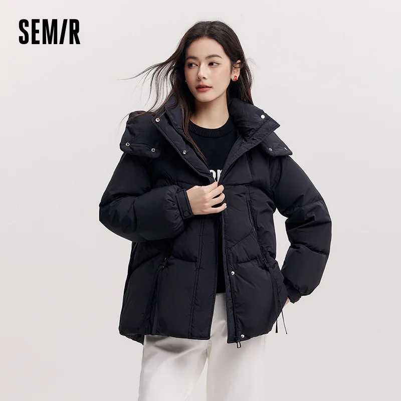 Semir пуховик средней длины женский свободный крой текстурированное пальто с капюшоном 2025 новые женские зимние пальто повседневный теплый стиль Пуховики