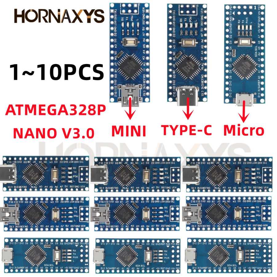 1-10 шт. мини-контроллеров Nano 3.0 (Type-C/Micro USB) с загрузчиком, совместимых с Nano-контроллерами, драйвер USB CH340, 16 МГц, ATMEGA328P Активные компоненты