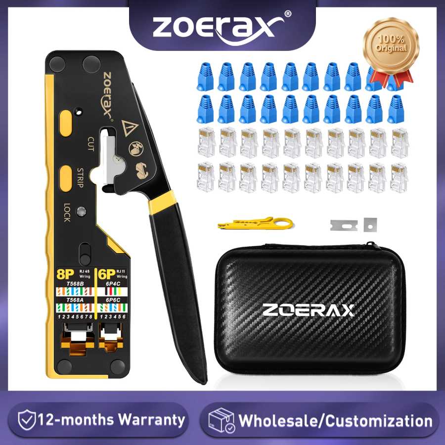Набор сетевых инструментов ZoeRax RJ45 с инструментом для обжима CAT6, 20 шт. разъемов CAT6 CAT5 и крышками для зачистки проводов, мини-дисплей, лезвиями, Сетевое оборудование