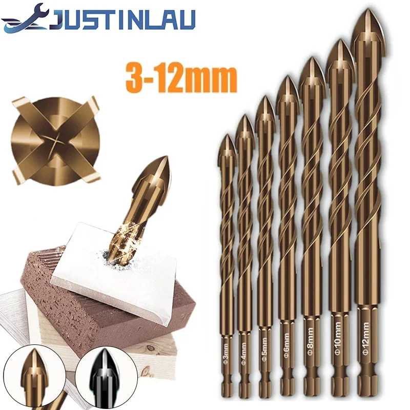 JUSTINLAU крестообразные шестигранные биты для плитки, стеклокерамика, открывалка для отверстий в бетоне, треугольное сверло из сплава, размер 3/4/5/6/8/10/12 мм Детали инструментов