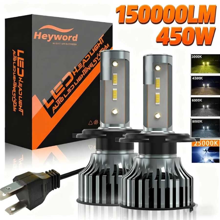 Светодиодные автомобильные фары Heyword 150000 лм 450 Вт с чипом CSP 1860, 3000K/4300K/6000K/8000K, H4, H7, H1, 9005, H11 Автомобильные фары