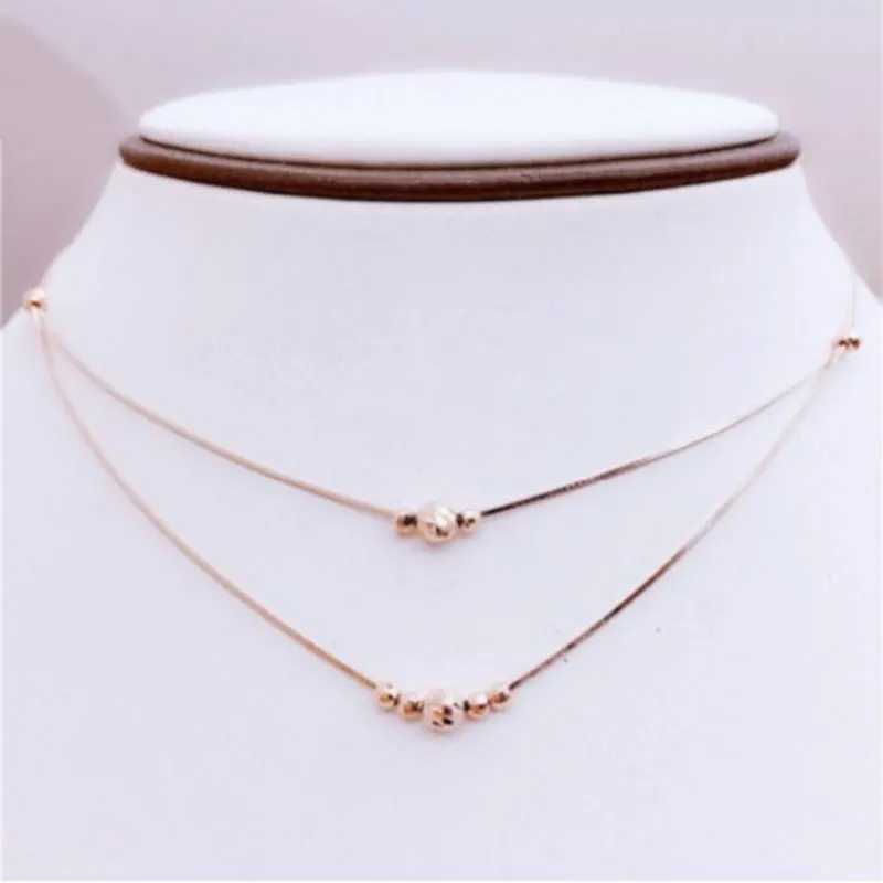 Фотография №2 товара 585 Purple Gold Double Layer Geometric Bead Chains Necklace 14K