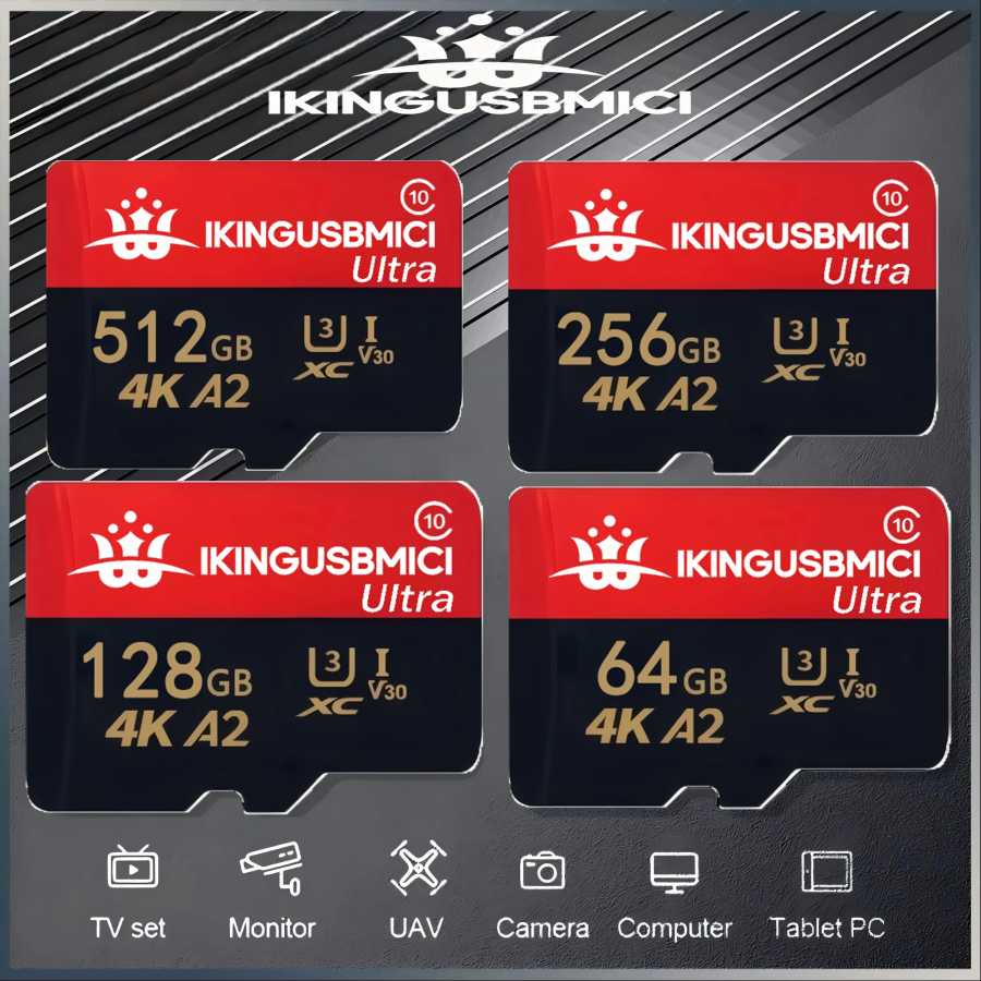 Карты памяти SD/TF 64 ГБ, 128 ГБ, 256 ГБ, Micro TF/SD U3 V30 4K с ускорением скорости для камер видеонаблюдения, дронов и систем наблюдения Хранение данных