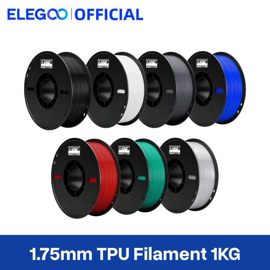 Филамент ELEGOO TPU для 3D-принтеров, 1.75 мм, 1 кг, твердость по Шору 95А, гибкий TPU-филамент с высокой упругостью и эластичностью 3D-печать