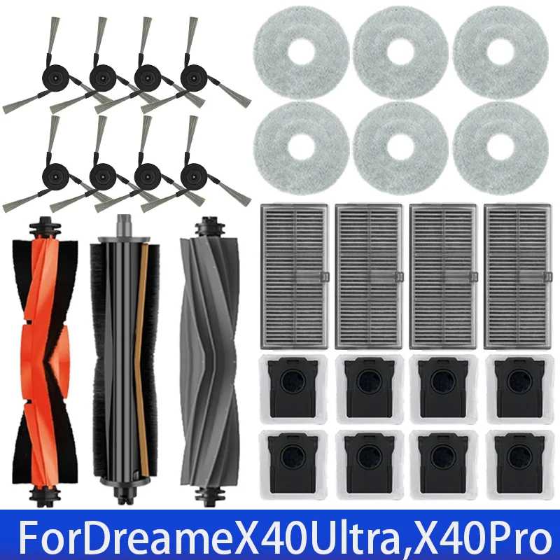 Аксессуары для роботов-пылесосов Dreame L40 Ultra / X40 Ultra: мешки для пыли, салфетки для мытья полов, основные и боковые щетки, HEPA-фильтры, запасные части Запчасти для бытовой техники