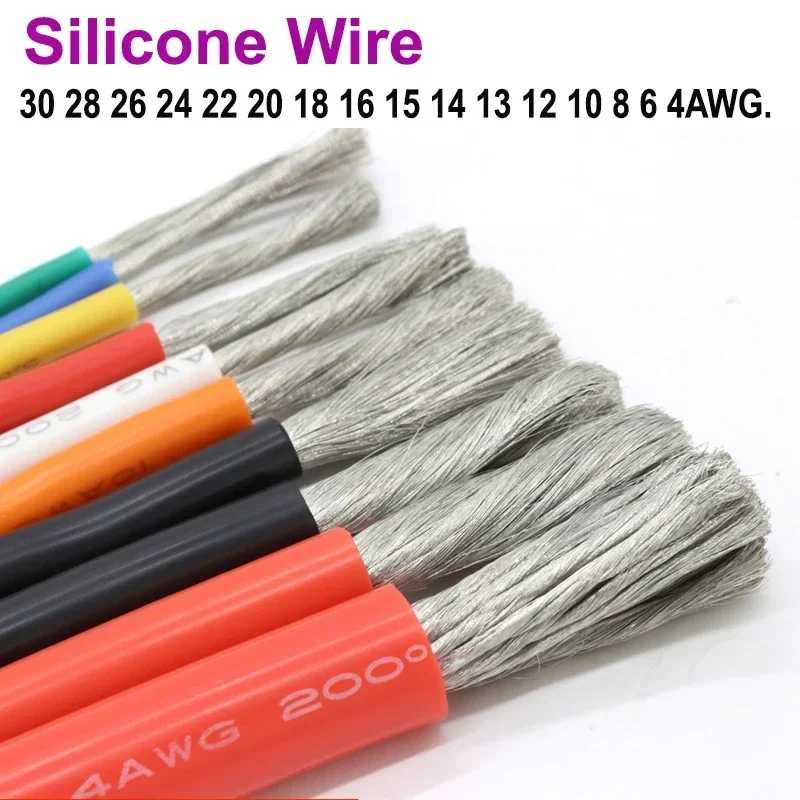 Мягкий силиконовый провод 1/5 м 30, 28, 26, 24, 22, 20, 18, 16, 15 14 13 12 10 8 6 4AWG Высокотемпературный гибкий медный термостойкий кабель Электрика