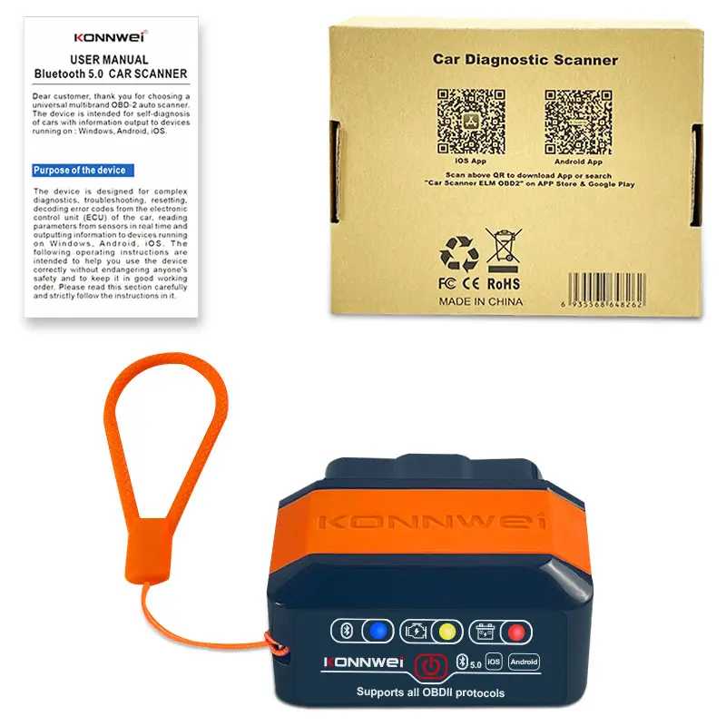Фотография №1 товара Сканеры KONNWEI KW905 OBD2 ELM327 V1.5 Bluetooth 5.0 для Android/IOS,