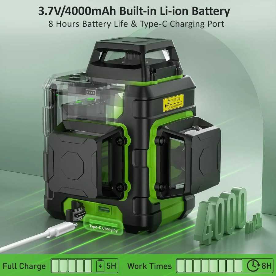 Фотография №1 товара Huepar 3D Cross Line Laser Level Перезаряжаемый самовыравнивающийся зеленый лазерный