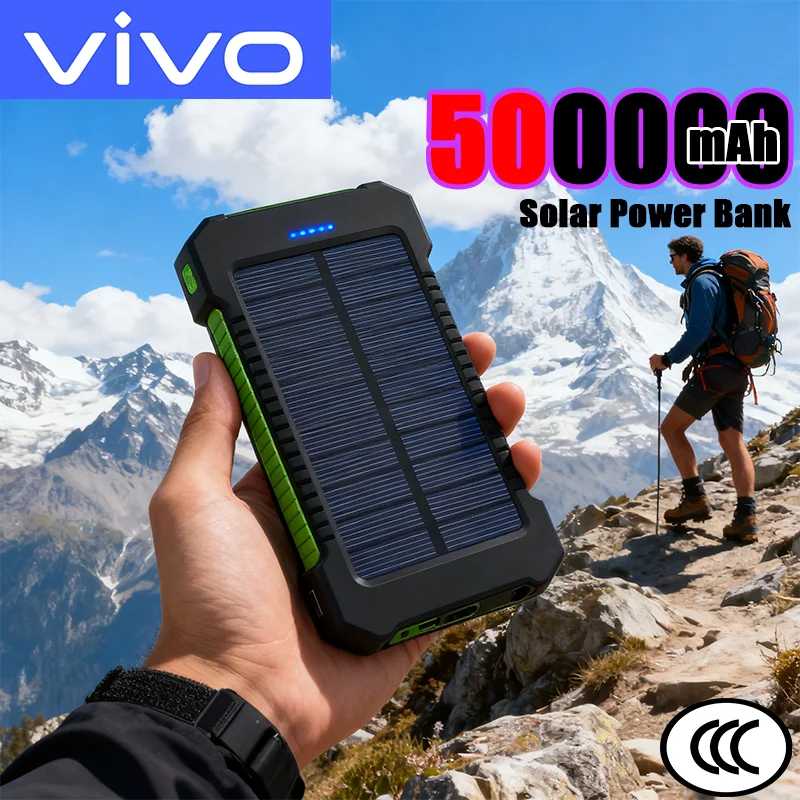 Портативный внешний аккумулятор VIVO 500000 мАч на солнечной энергии с быстрой зарядкой PD22.5W для iPhone, Huawei, Samsung. Новинка 2026 года. Аксессуары для мобильных телефонов