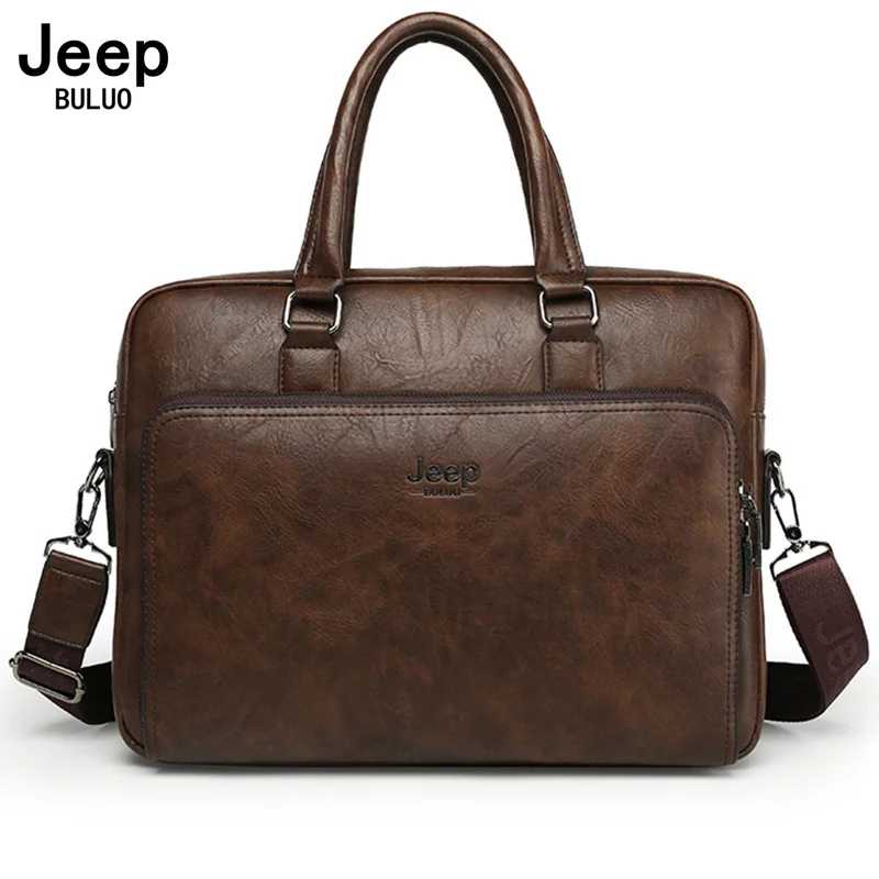 Мужской портфель JEEP BULUO, деловая сумка для ноутбука 14 дюймов, из спилка, Офисная вместительная сумка Деловая сумка для ноутбука для поездок на работу