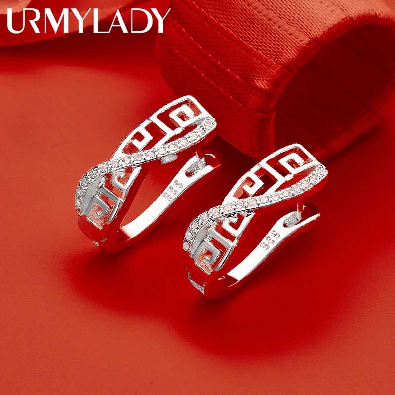 Серьги-клипсы URMYLADY из стерлингового серебра 925 пробы, элегантные, с геометрическим узором, для женщин, роскошные, для свадьбы, помолвки, вечеринки, модные, очаровательные украшения Ювелирные изделия