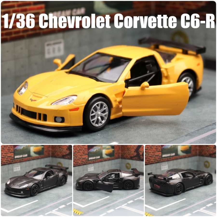 Модель игрушечного автомобиля Chevrolet Corvette C6-R в масштабе 1:36, литая под давлением, RMZ CiTY, гоночная миниатюра, с функцией отката, коллекционная, подарок для парня Играйте в транспортные средства и модели