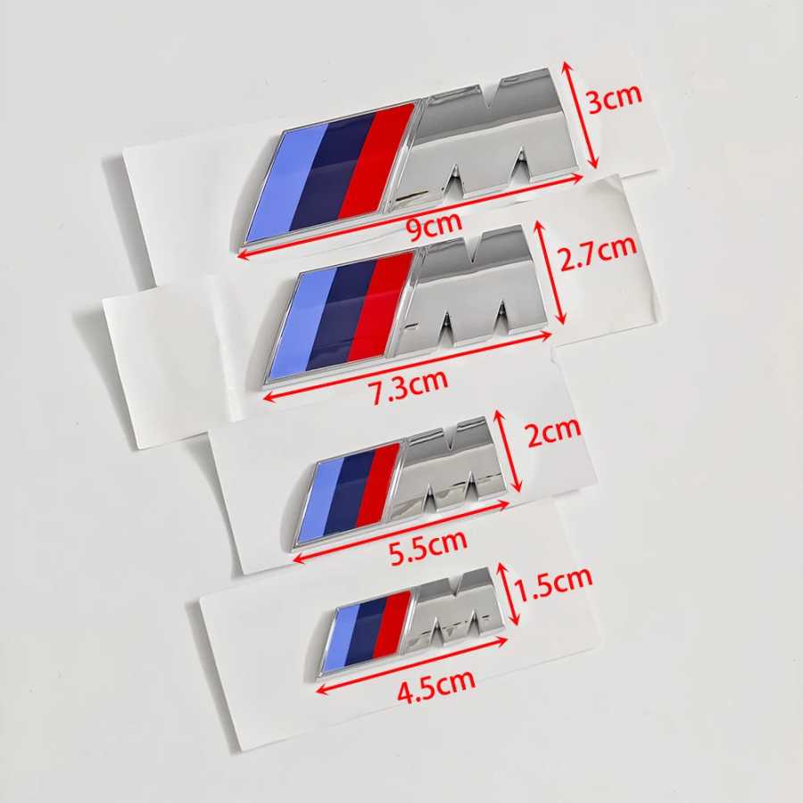 Эмблемы и наклейки с логотипом M для BMW M3, M5, M6 (E90, F30, E46, G20, E36) &mdash; 45 мм, 55 мм, 73 мм, 90 мм. Наклейки на крыло, багажник, аксессуары. Внешние аксессуары