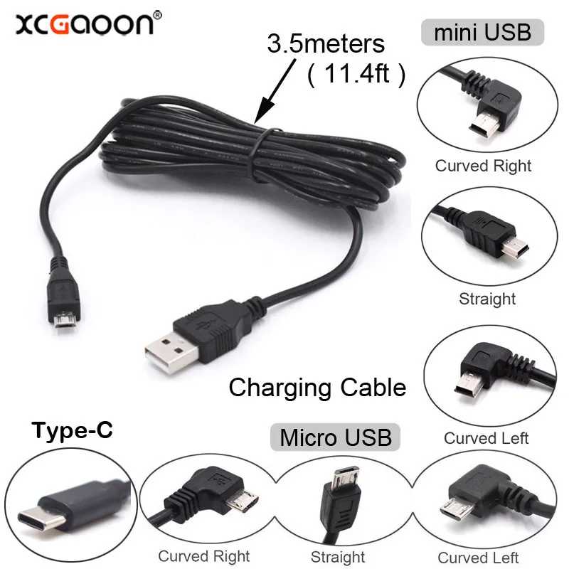 Автомобильный USB-кабель для зарядки с мини-портами Micro Type-C для видеорегистратора, камеры/GPS, длиной 3,5 м (1,5 футов) Автоэлектроника