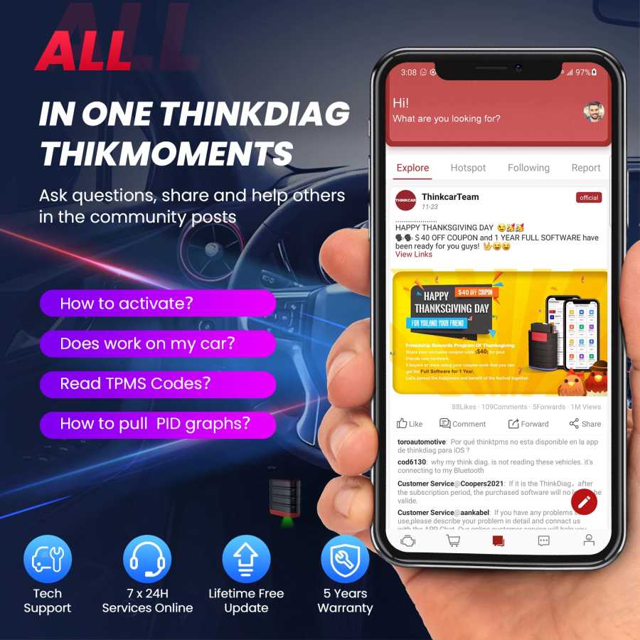 Фотография №4 товара THINKCAR Thinkdiag Mini Bluetooth OBD2 сканер диагностический инструмент полносистемный автомобильный