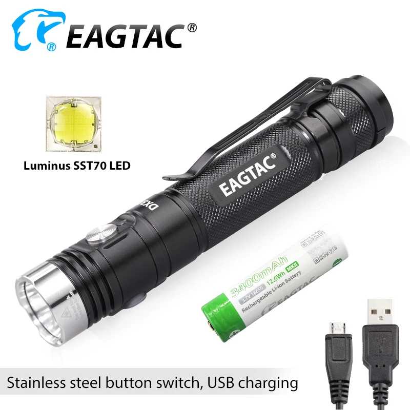 EAGTAC EDC DX3L MKII USB перезаряжаемый светодиодный фонарик SST70 3100 лм XHP50.2 Супер яркий внешний аккумулятор 18650 3400 мАч в комплекте Портативное освещение