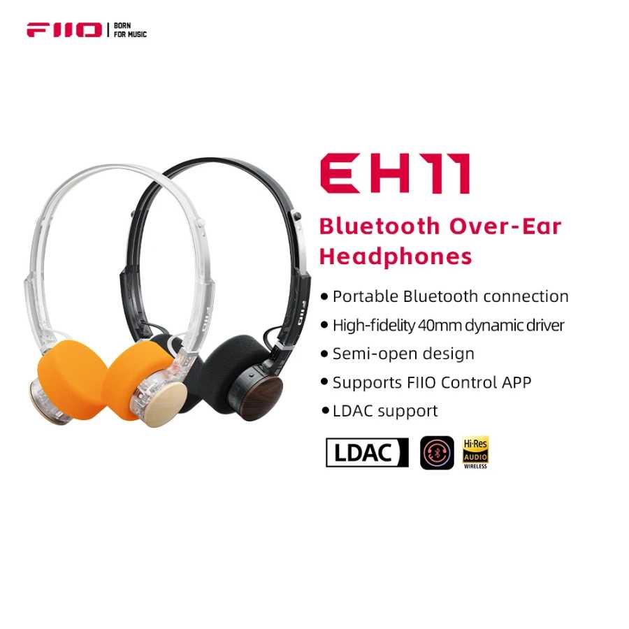 Наушники FIIO EH11 с Bluetooth, мощным басом и аудио высокого разрешения LDAC, легкий ретро-дизайн, 30 часов автономной работы, подключение к двум устройствам и A Портативное аудио и видео