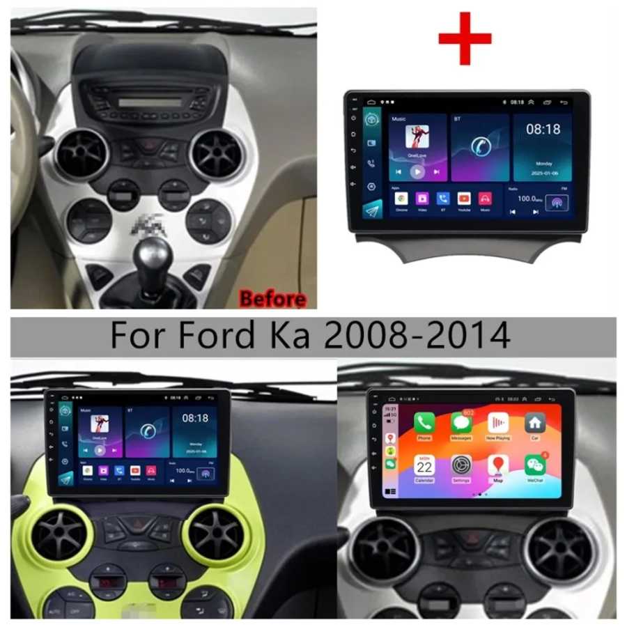 9 дюймов 4 + 64G Android Автомобильная стереосистема GPS для Ford Ka 2008-2014 Подходит для Carplay Android Auto GPS-навигация Автомобильное радио с Android 14 Автоэлектроника