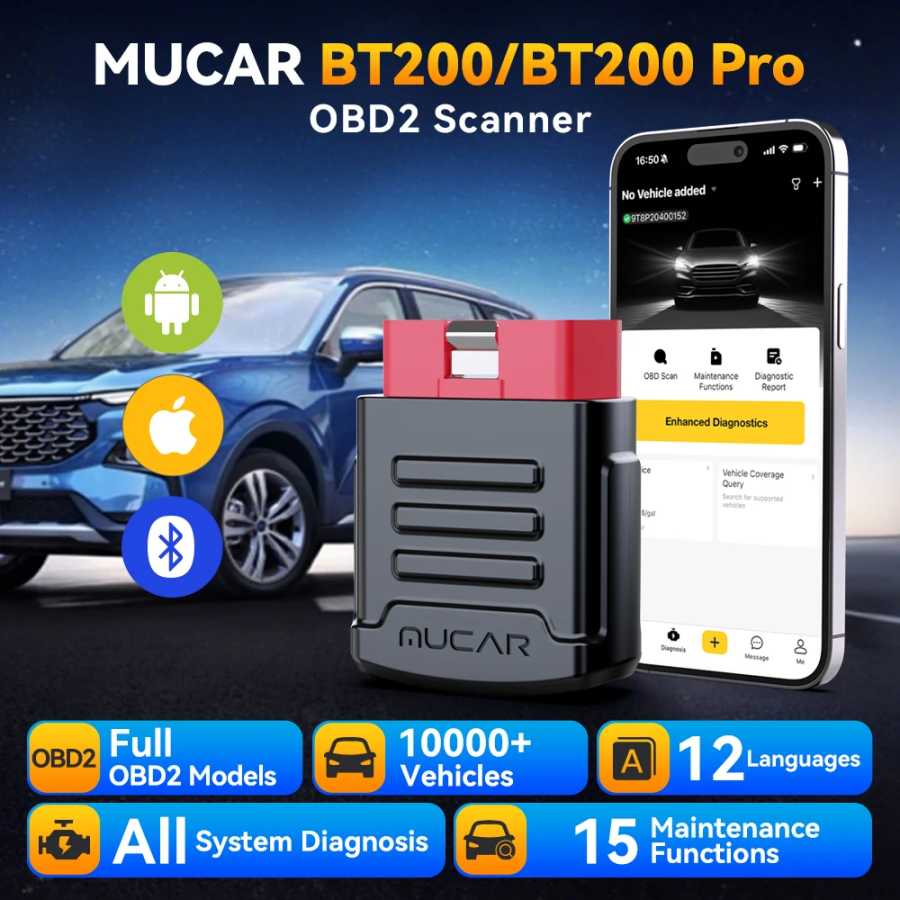 Фотография №1 товара MUCAR BT200/BT200 Pro OBD2 сканер диагностический инструмент Bluetooth, полный системный