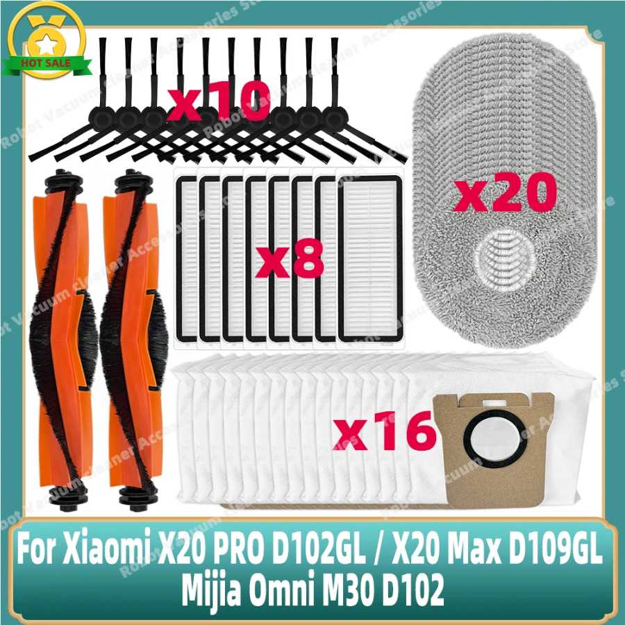 Совместимость с Xiaomi X20 PRO D102GL / X20 Max D109GL / Mijia Omni M30 D102, детали, основная боковая щетка, фильтр, швабра, мешок для пыли Запчасти для бытовой техники