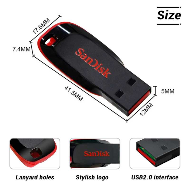 Фотография №3 товара USB-накопитель SanDisk Cruzer Blade USB 2.0 CZ50, 128 ГБ, 64