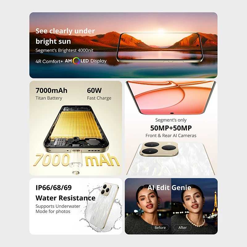 Фотография №1 товара Смартфон realme 15T 5G Аккумулятор 7000 мАч Зарядка 60 Вт