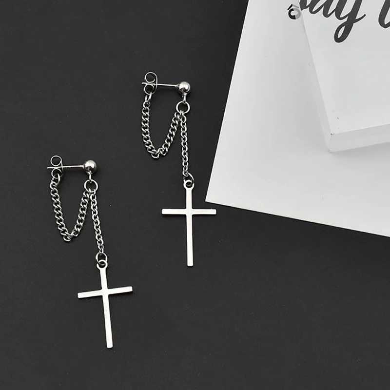 Серьги унисекс из нержавеющей стали с крестиками для женщин, Готическая фотография, подарок для мужчин в стиле хип-хоп Бижутерия