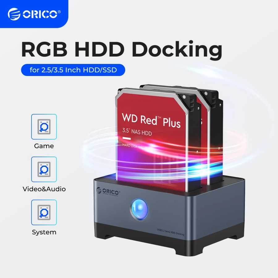 ORICO RGB HDD док-станция Type-C алюминиевый 2,5/3,5 дюйма HDD чехол RGB Cyberpunk дизайн 10 Гбит/с быстрая скорость жесткий дисковый отсек для ПК Хранение данных