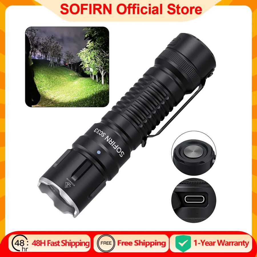 Sofirn SC33 5200 lumen Linterna LED XHP70.3 HI Linterna t&aacute;ctica Potente linterna recargable 21700 USB C con interruptor de cola E iluminaci&oacute;n externa, potente linterna para caza, uso policial, defensa personal Портативное освещение