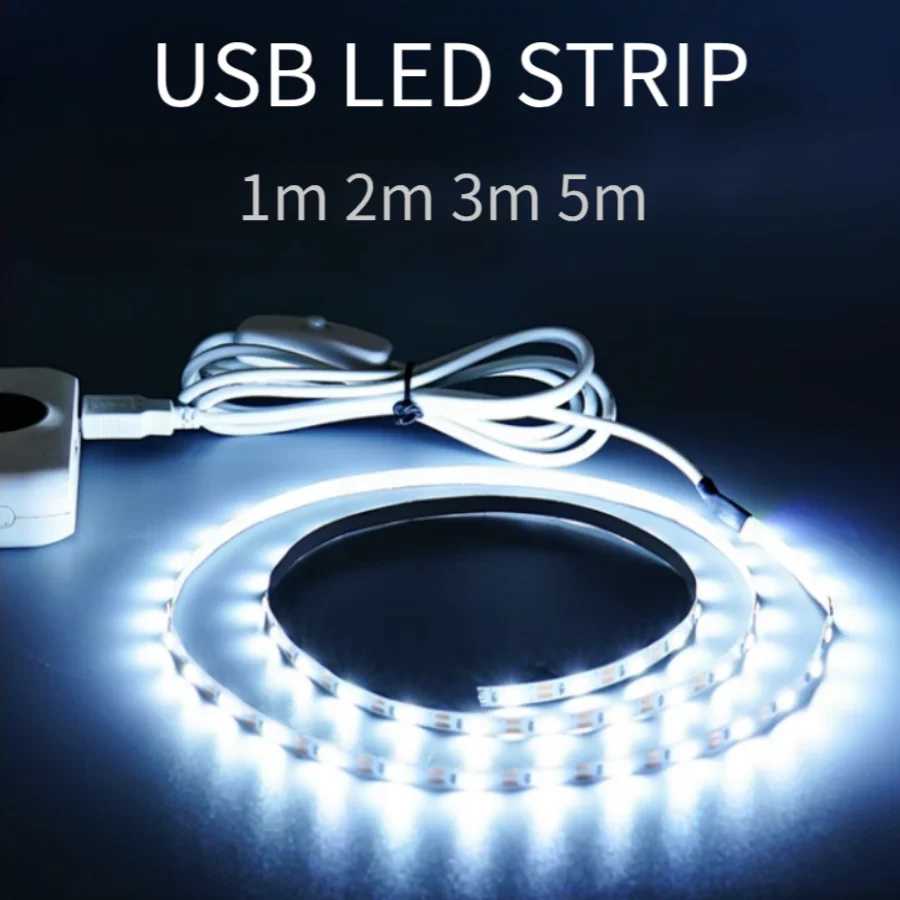 5V USB светодиодная лента с выключателем украшение водонепроницаемая лента для дома комната подсветка 1M 2M 3M 5M лента Светодиодная подсветка