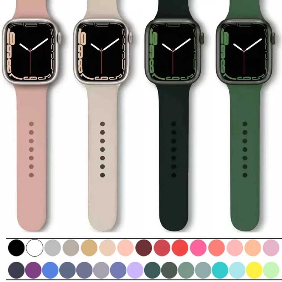Силиконовый ремешок для Apple Watch, ремешок 45 мм, 44 мм, 40 мм, 41 мм, 42-38 мм, 44 мм, спортивный браслет iwatch series 8 7 6 5 4 3 SE 9 Ultra 2 49 мм Аксессуары для часов