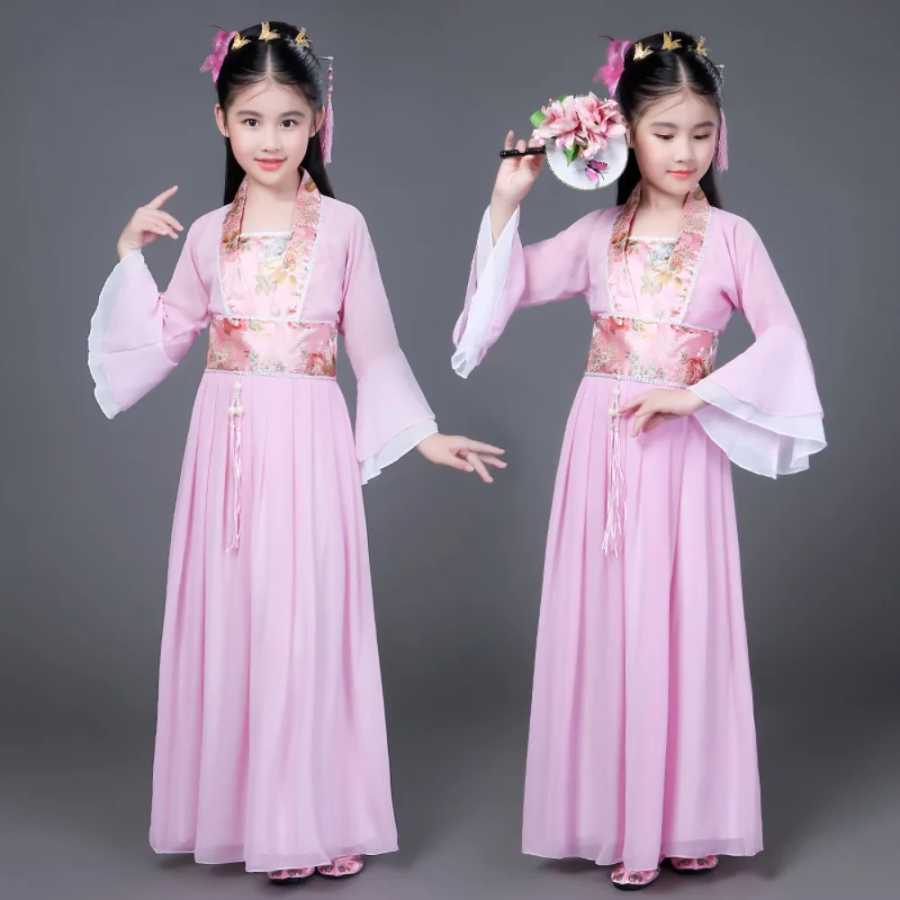 Вечерние платья принцессы в этническом стиле Hanfu для девочек, детская одежда, детская одежда, традиционное китайское платье, костюмы для косплея, сценические костюмы Этническая одежда